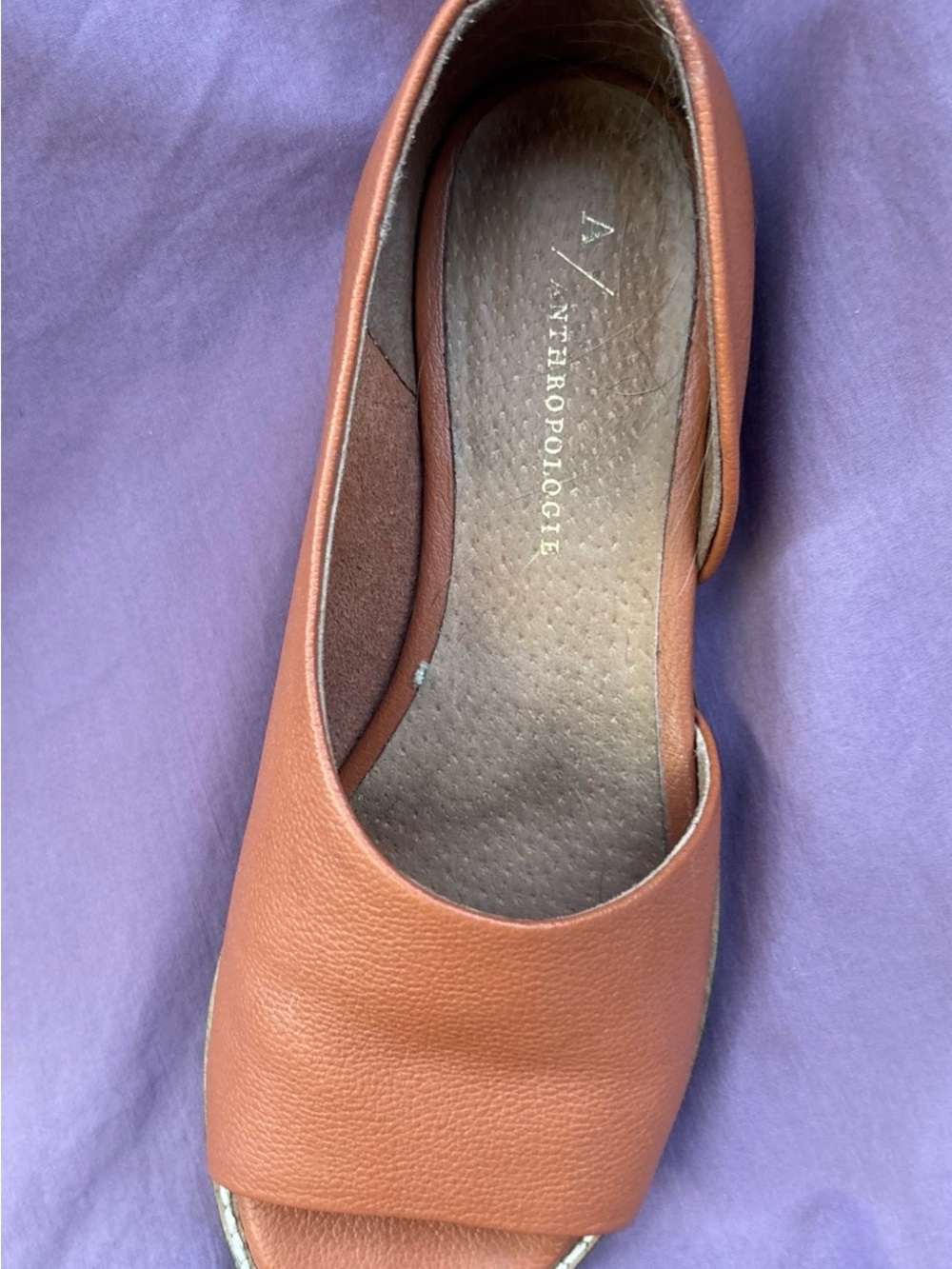 Anthropologie VALENCIA COGNAC Leather Peep-toe d-Orsay slip-on shoes 6 neutral - Picture 4 of 10